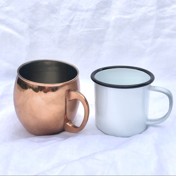 Coffee Mug. White Enamel and Copper Plated